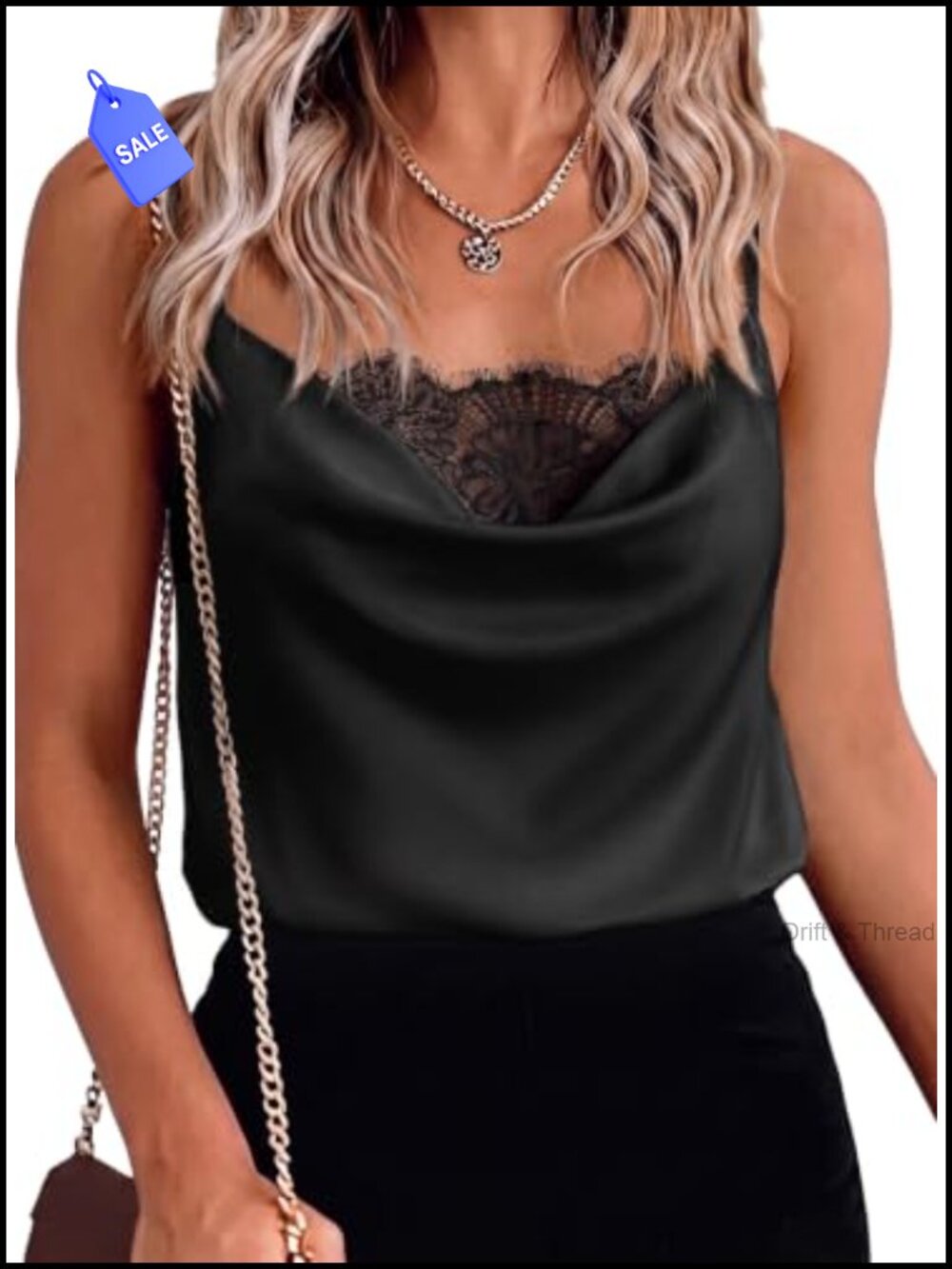 Satin Silk Tank Tops for Women Cowl Neck Lace Cami Date Night Outfit